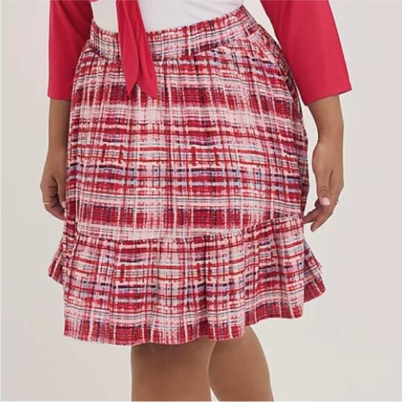 Torrid womens Red Plaid Skater Skirt ruffles Pockets feminine western plus size - Picture 1 of 15